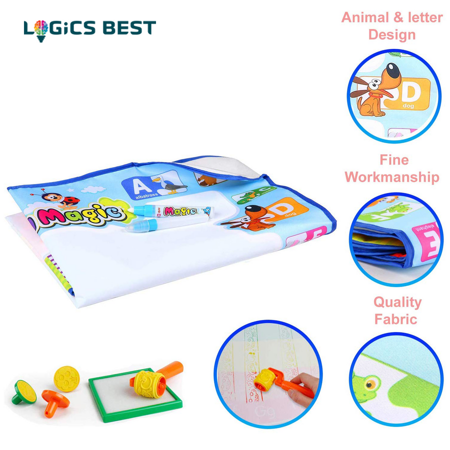 Logics Best Activity Mat for Learning- Premium Water Drawing Mat for Kids Age 2-5 Years Old, Toddler Educational Gift
